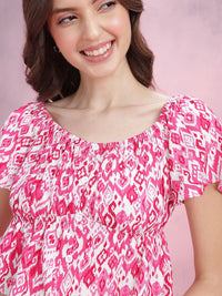 DressBerry Print Puff Sleeve Empire Crop Top