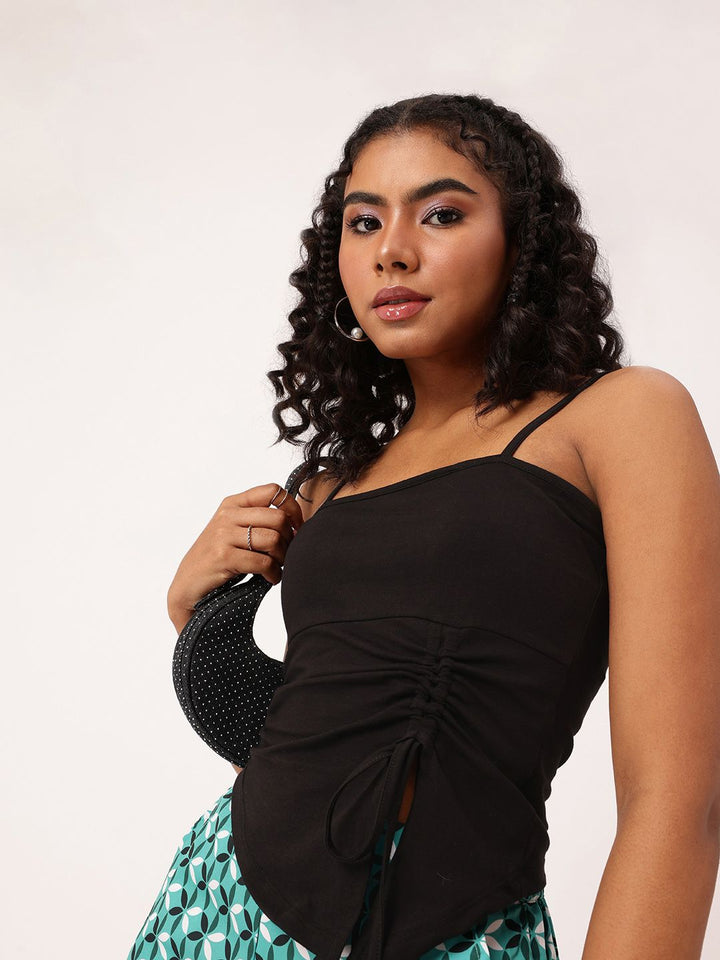 DressBerry Shoulder Straps Ruched Crop Top