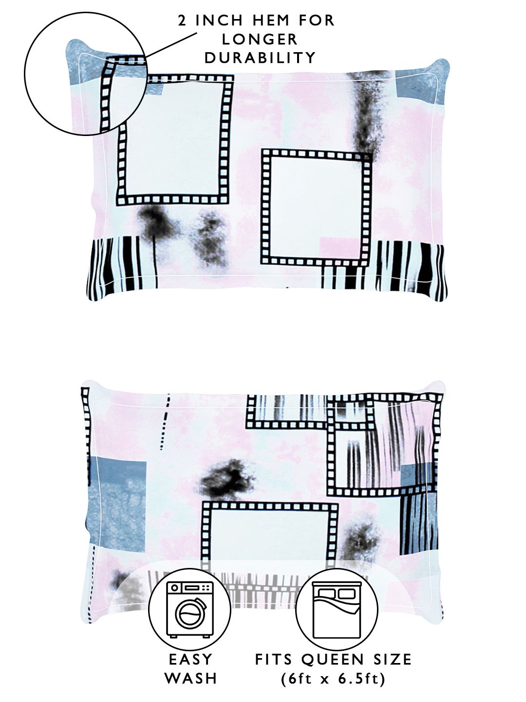 Story@home Arena Cream-Coloured & Purple 180 TC Fitted King Bedsheet & 2 Pillow Covers