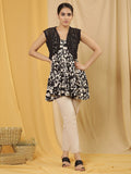 W Floral Printed Sleeveless Longline Tiered Top With Jacket