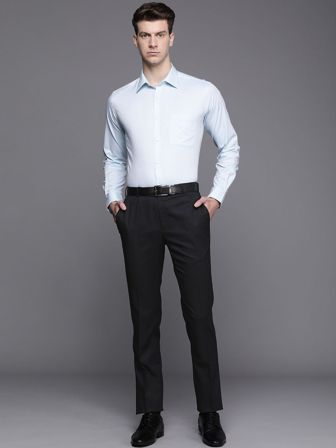 Raymond Men Mid-Rise Self Design Slim Fit Textured Formal Trousers