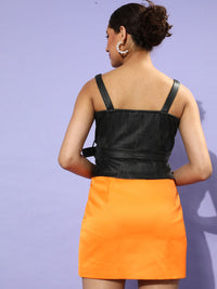 Athena Women Black Wrap Top with Tie-Up Detail