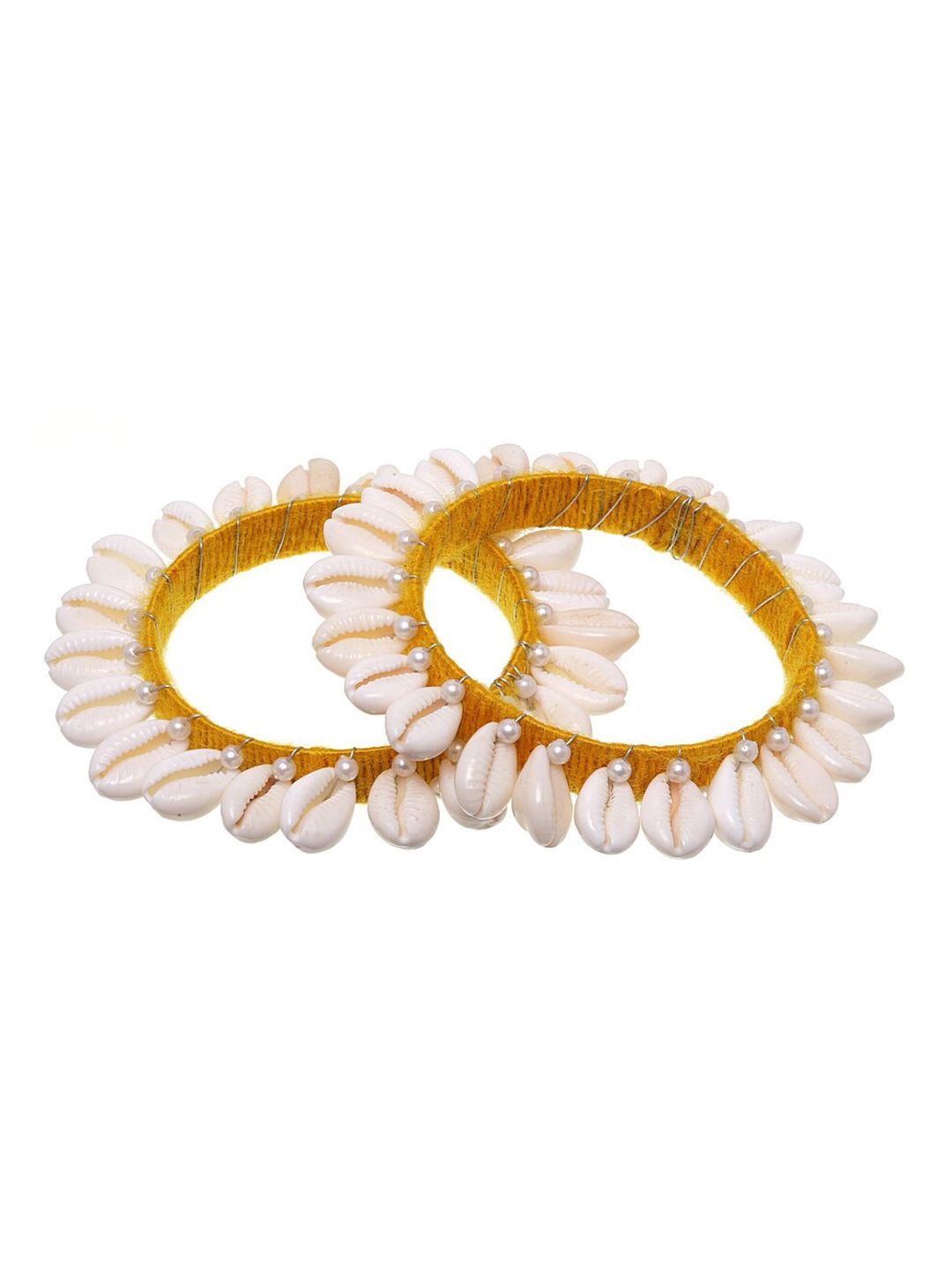 PANASH Set Of 2 Gold-Plated Shell Beaded Bangles