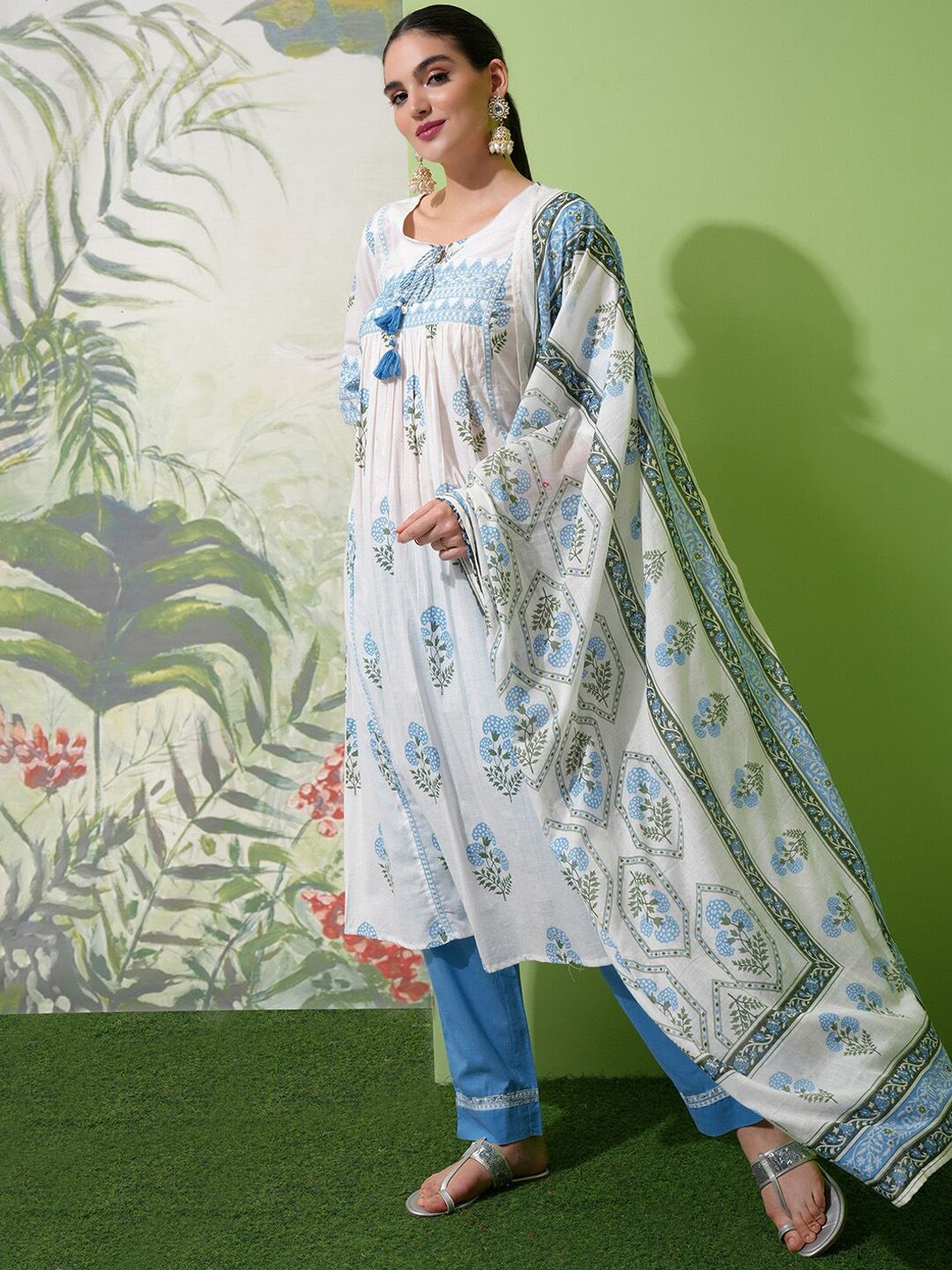 Vishudh Floral Printed Regular Pure Cotton Kurta with Trouser & Dupatta