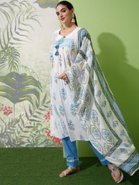 Vishudh Floral Printed Regular Pure Cotton Kurta with Trouser & Dupatta