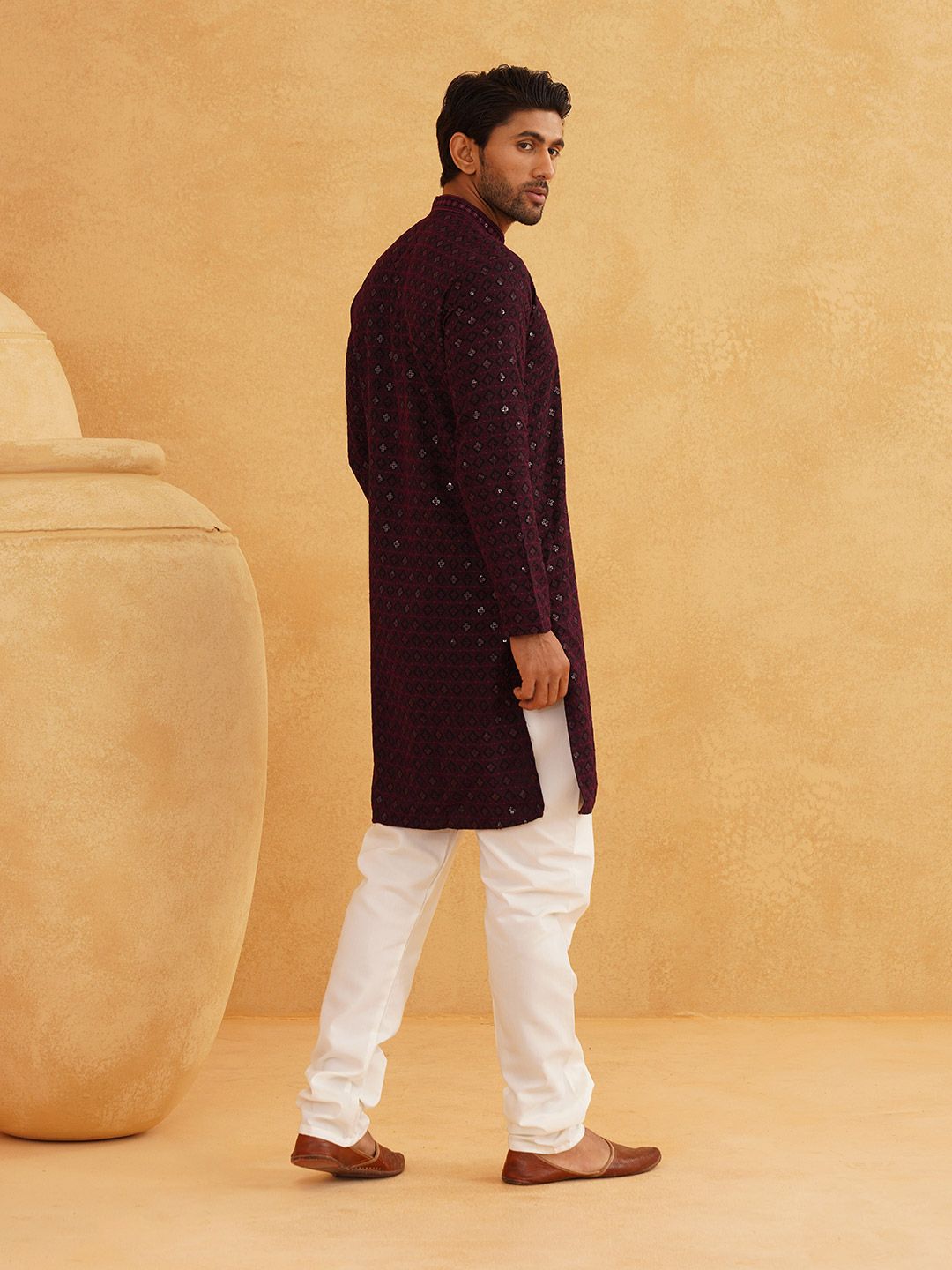 SOJANYA Embroidered Sequinned Pure Cotton Kurta with Churidar
