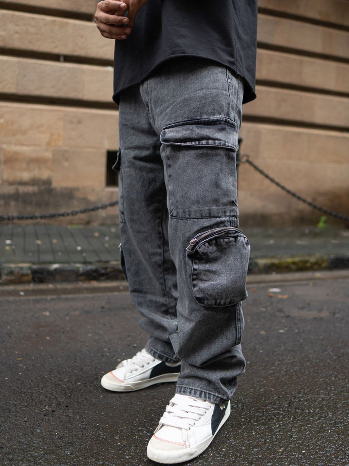 Powerlook Men Cotton Loose Baggy Fit Cargo Trousers