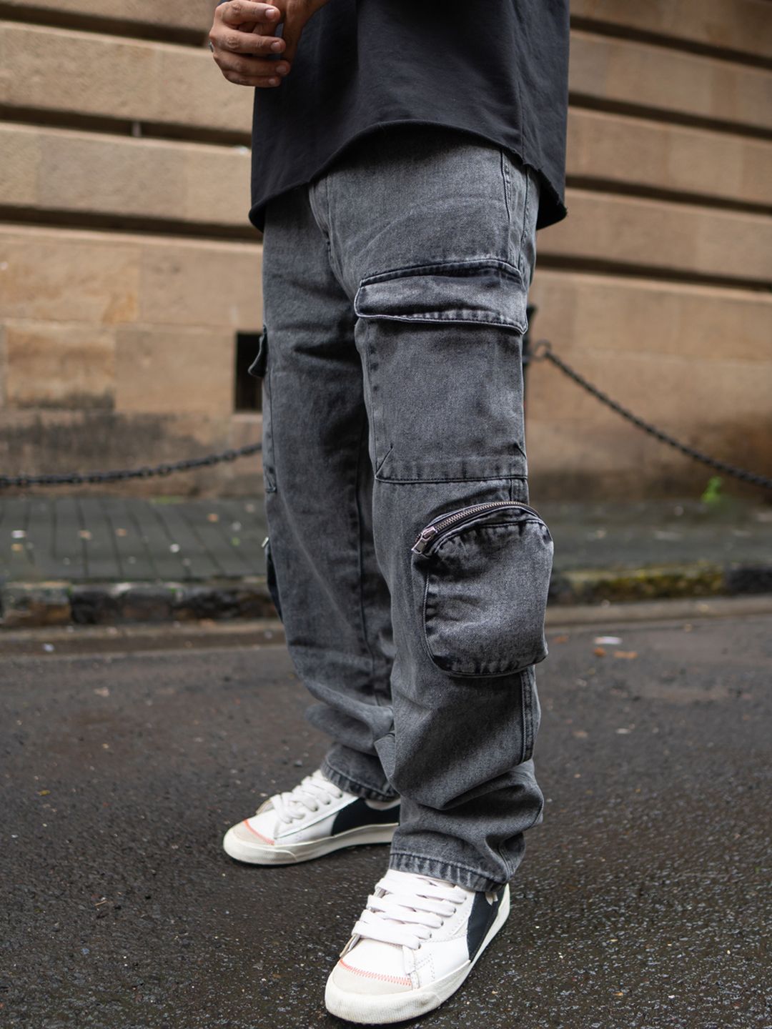 Powerlook Men Cotton Loose Baggy Fit Cargo Trousers