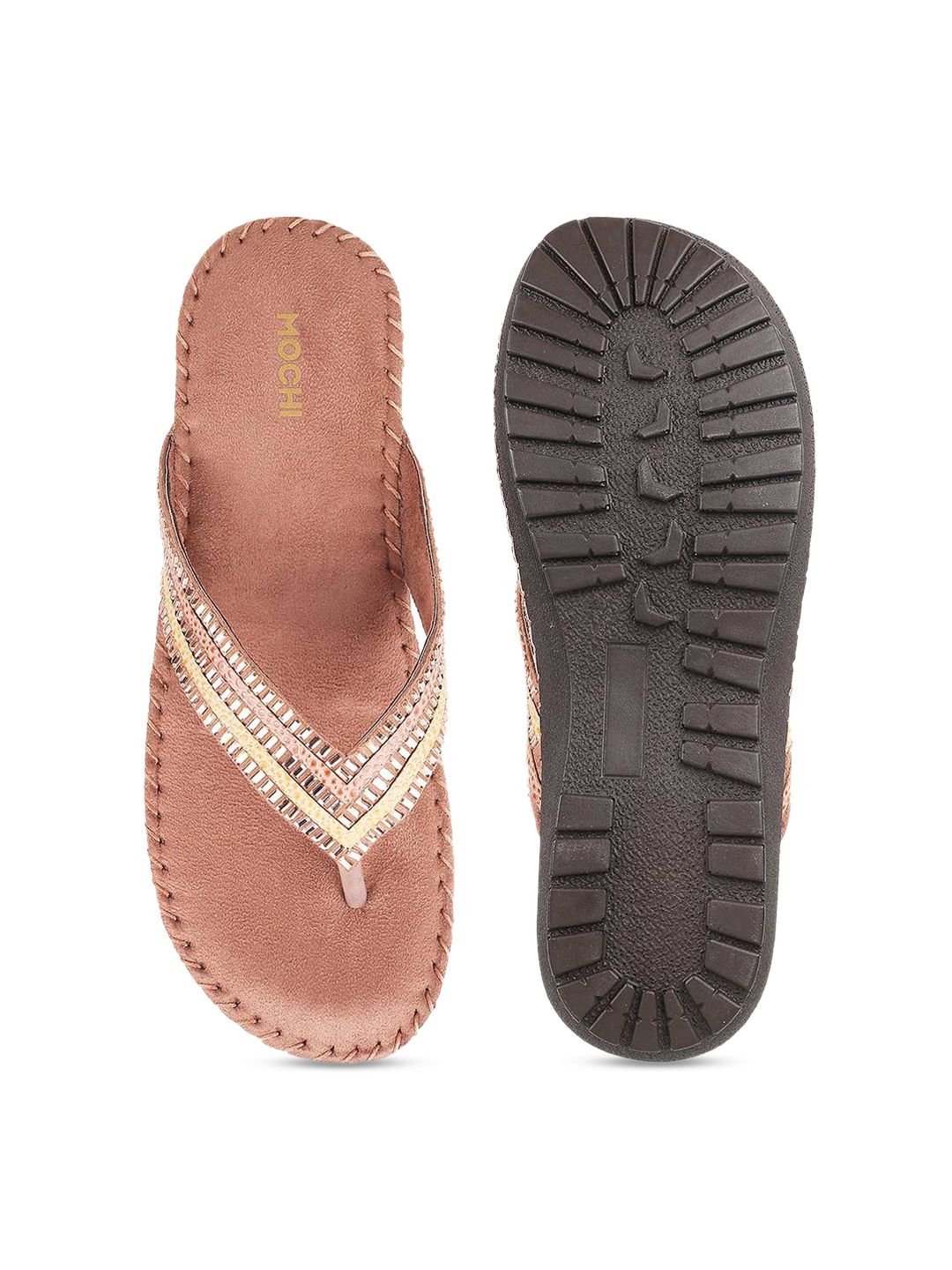 Mochi Women Mauve Embellished Open Toe Flats
