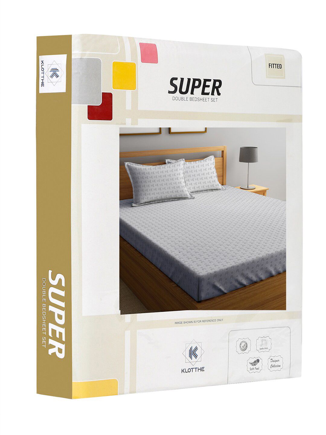 KLOTTHE Grey & White Printed 300TC Fitted Double King Bedsheet With 2 Pillow Covers