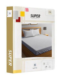 KLOTTHE Grey & White Printed 300TC Fitted Double King Bedsheet With 2 Pillow Covers