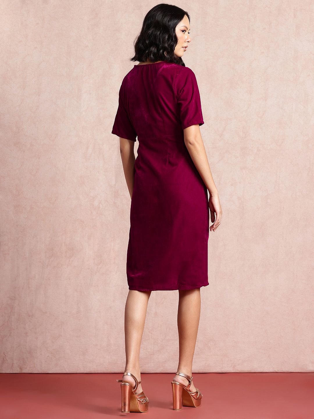 all about you Velvet Wrap-Style Sheath Dress