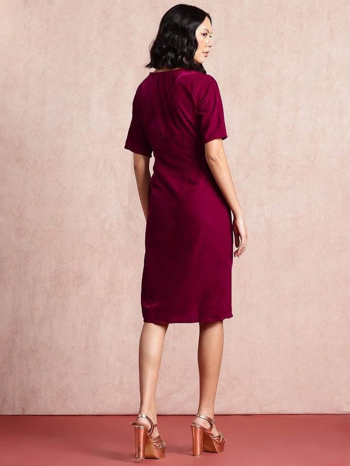all about you Velvet Wrap-Style Sheath Dress