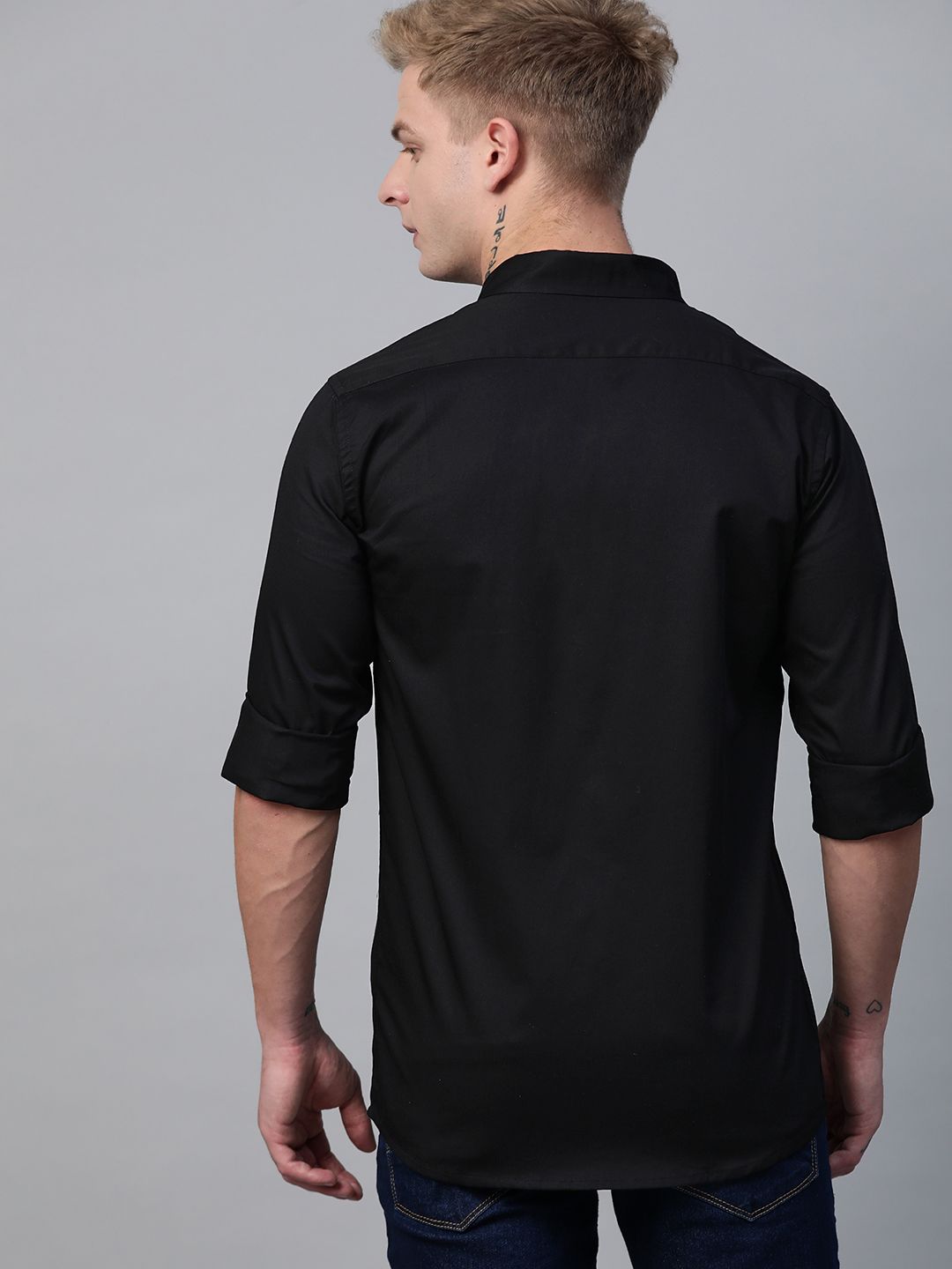 DENNISON Men Black Smart Slim Fit Solid Water & Stain Repellent Casual Shirt