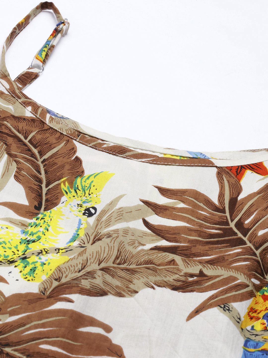SANSKRUTIHOMES Women White & Brown Printed Cotton Shorts Set with Robe