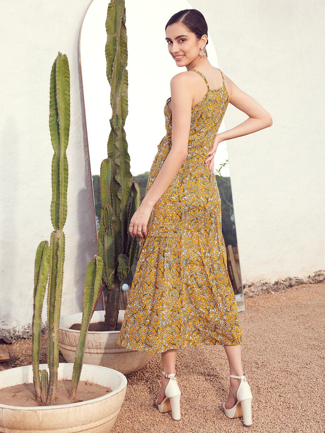 STREET 9 Floral Printed Ruflles Fit & Flare Midi Dress