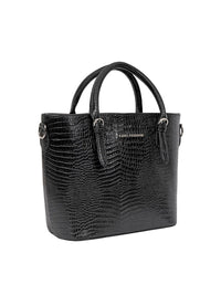 Lino Perros Black Croc-Textured Handheld Bag with Detachable Sling Strap