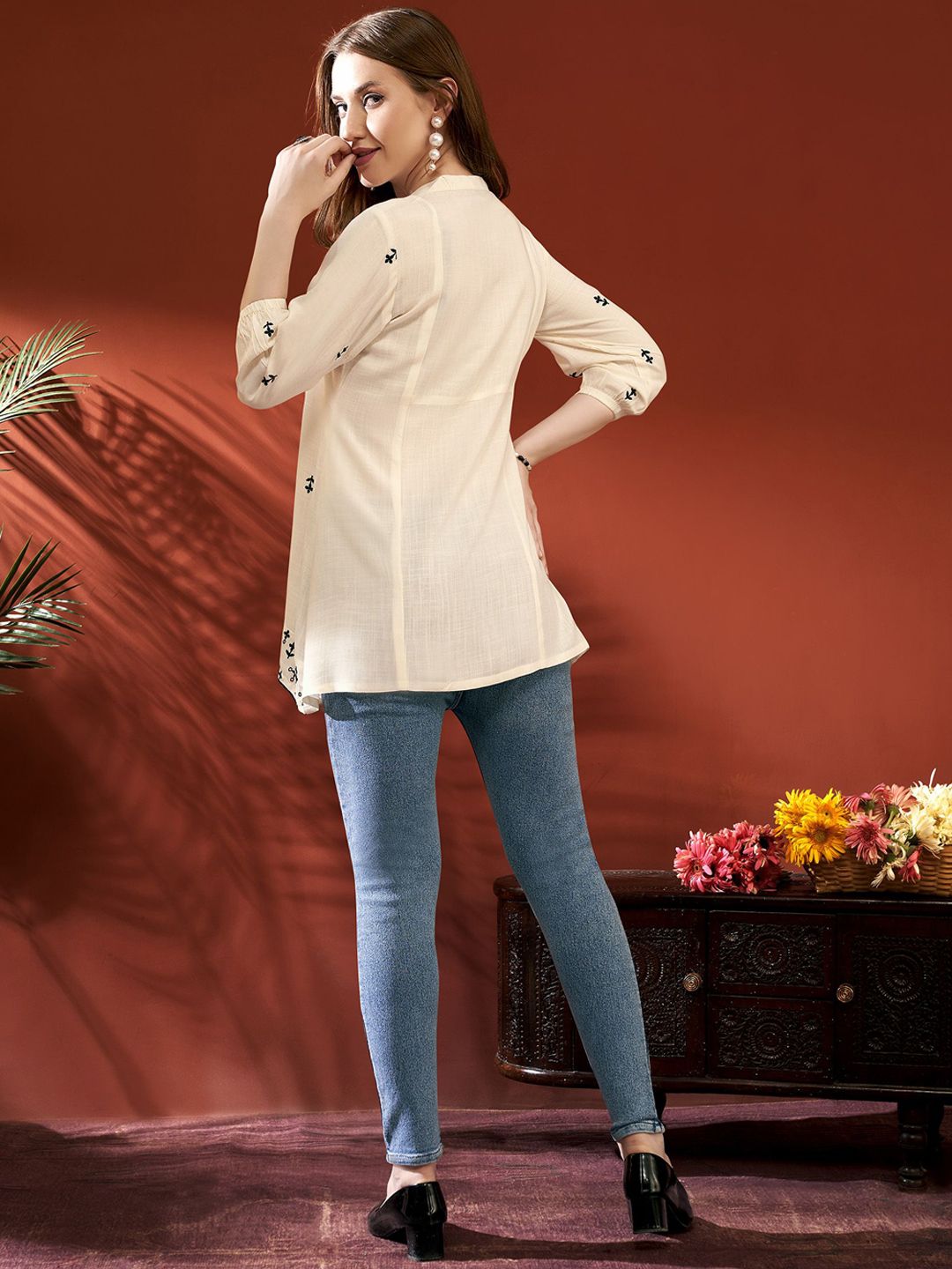 Anouk Women Embroidered Tie-Up Neck Above Knee Kurta