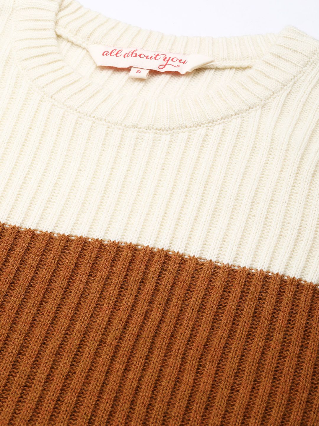 all about you Women Brown & Beige Colourblocked Pullover Sweater