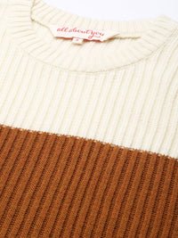 all about you Women Brown & Beige Colourblocked Pullover Sweater