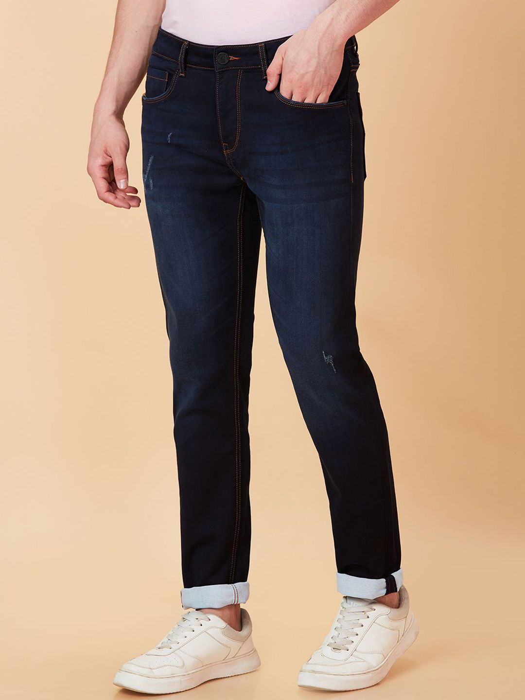 Being Human Men Slim Fit Low Distress Light Fade Jeans