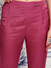 Vishudh Maroon V Neck Floral Printed Regular Kurta with Trousers & With Dupatta