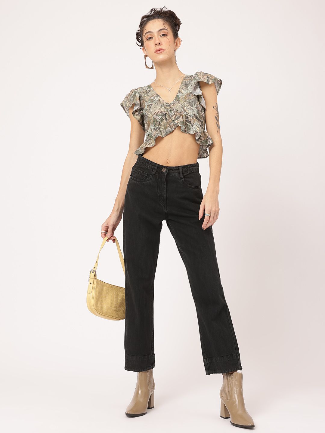 DressBerry Women Denim Duty Barrel Fit Cropped Jeans