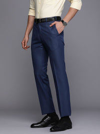 Raymond Men Textured Micro Checked Flat-Front Slim Fit Formal Trousers