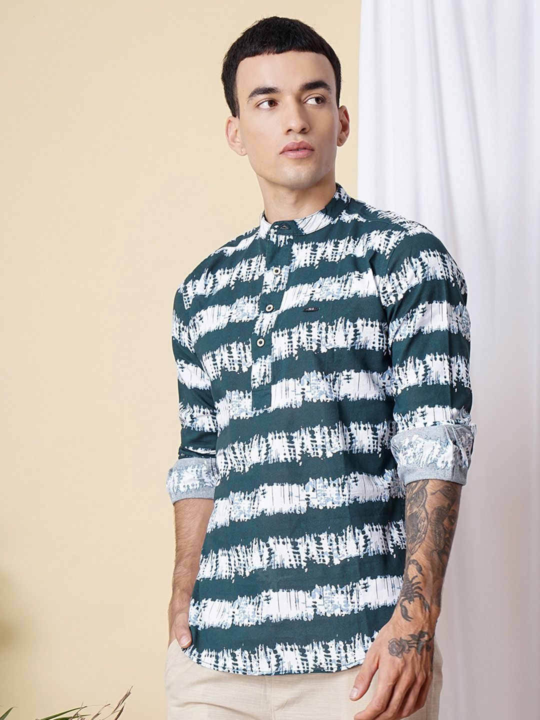 The Indian Garage Co Men Teal Blue Printed Casual Cotton Shirt