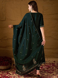 KALINI Ethnic Motifs Embroidered Round Neck Sequinned Empire Kurta With Trouser & Dupatta