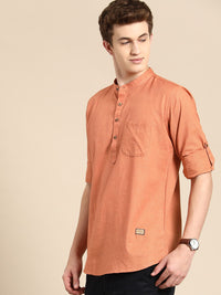 DENNISON Men Mandarin Collar Roll-Up Sleeves Kurta
