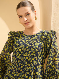 Antheaa Women Floral Print Flutter Sleeve Chiffon Top
