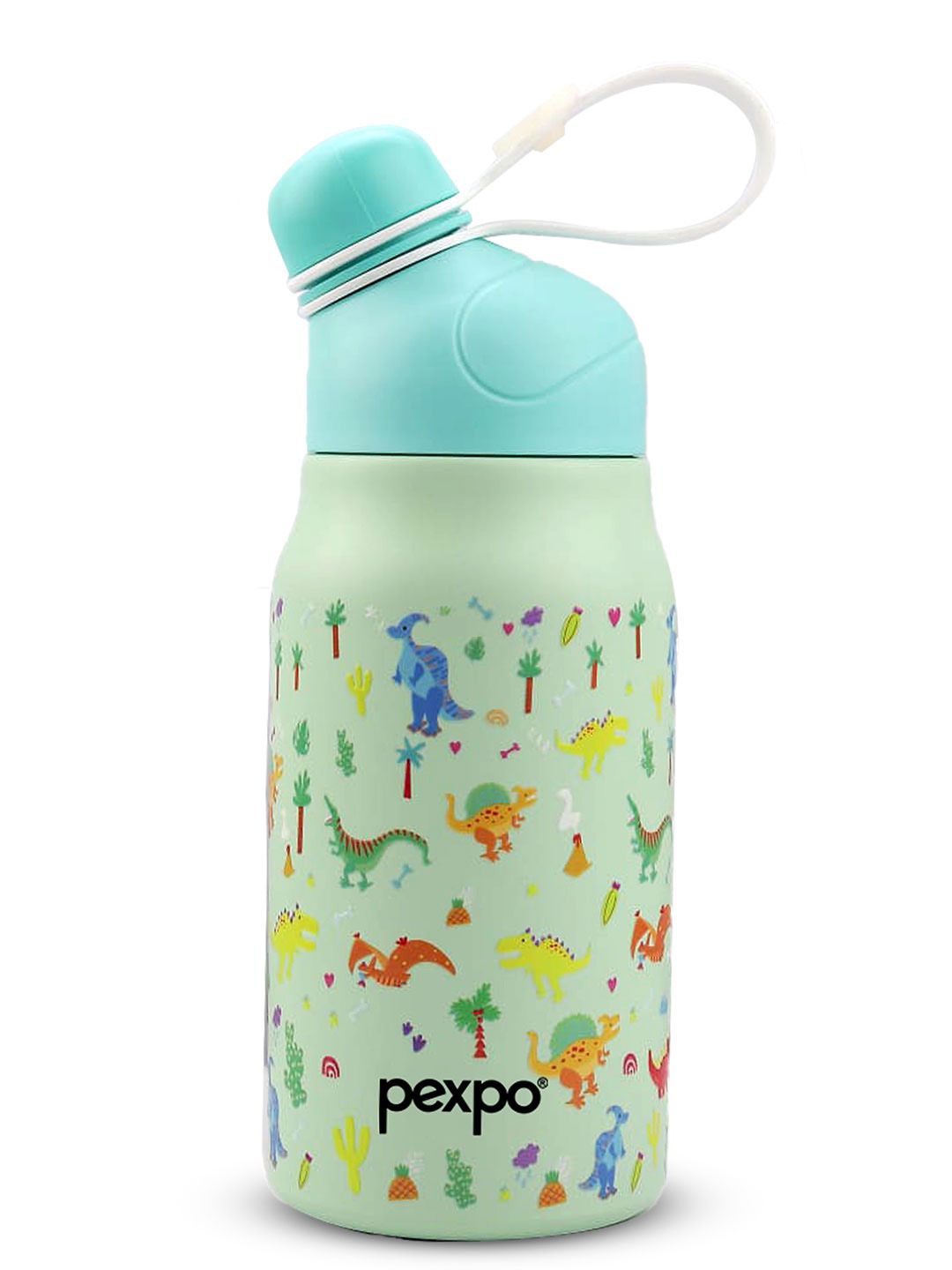 Pexpo Piano Green Thermosteel Double wall Hot and Cold Dinasour Flask Water Bottle 425ml