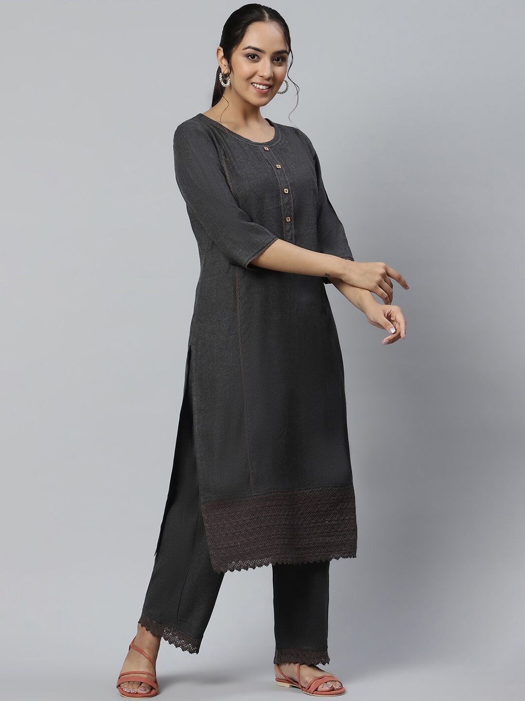 Aurelia Women Grey Solid Viscose Kurta Set with Palazzos