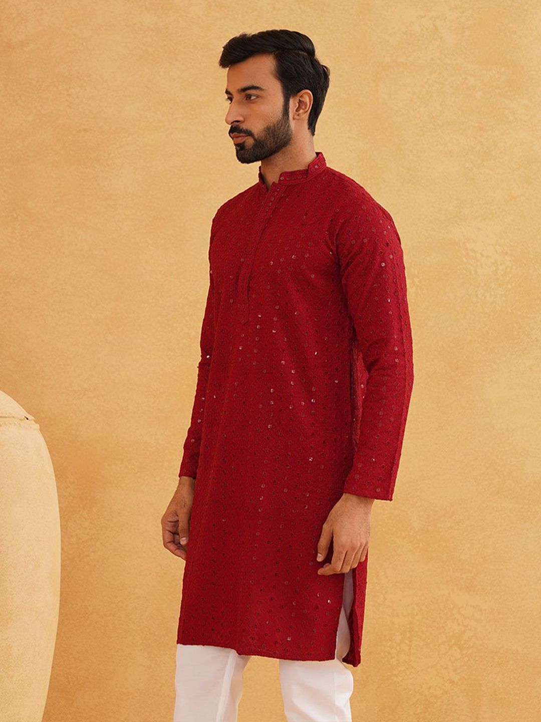 SOJANYA Ethnic Motif Embroidered Sequined Pure Cotton Kurta