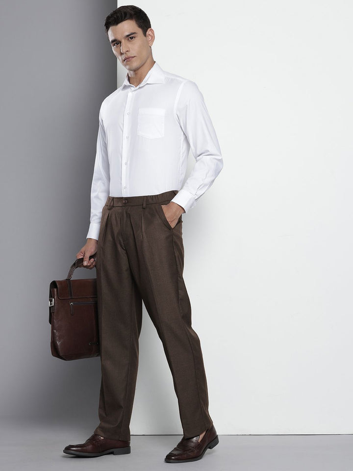 The Indian Garage Co. X Luxe Men Relaxed Straight Fit Textured Pleated Formal Trousers
