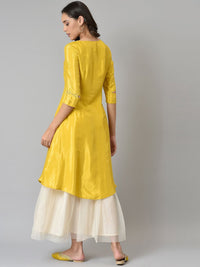 W Women Yellow Embroidered Thread Work Anarkali Kurta