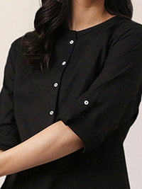 W Women Black Solid Mandarin Collar Cotton Kurta