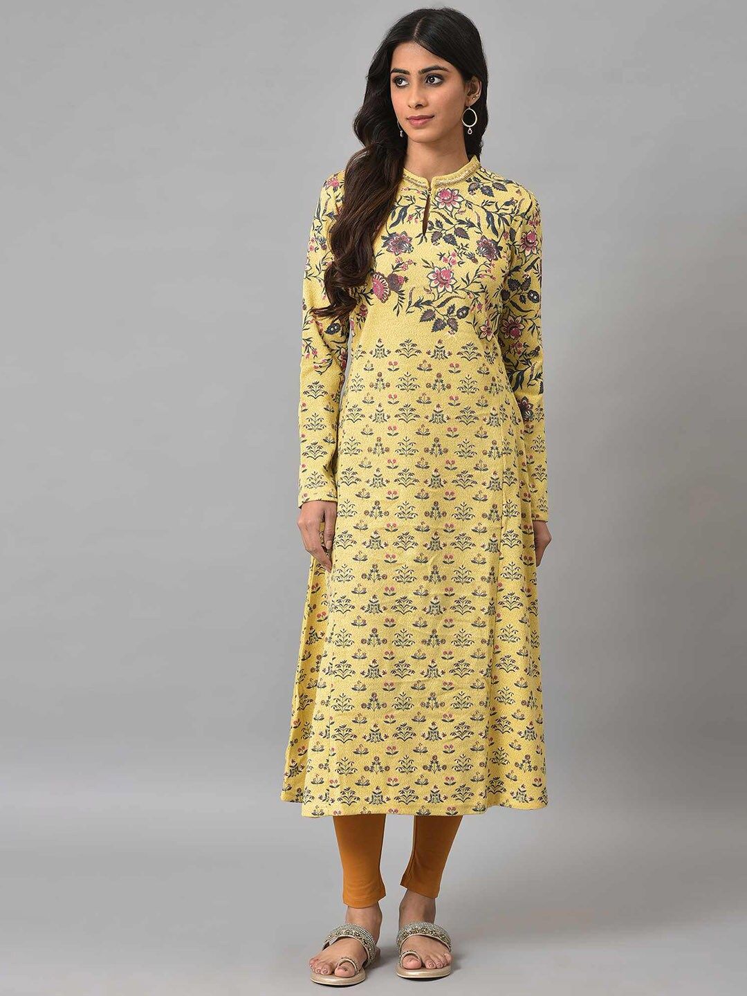 W Women Floral Woven Design Acrylic Kurta