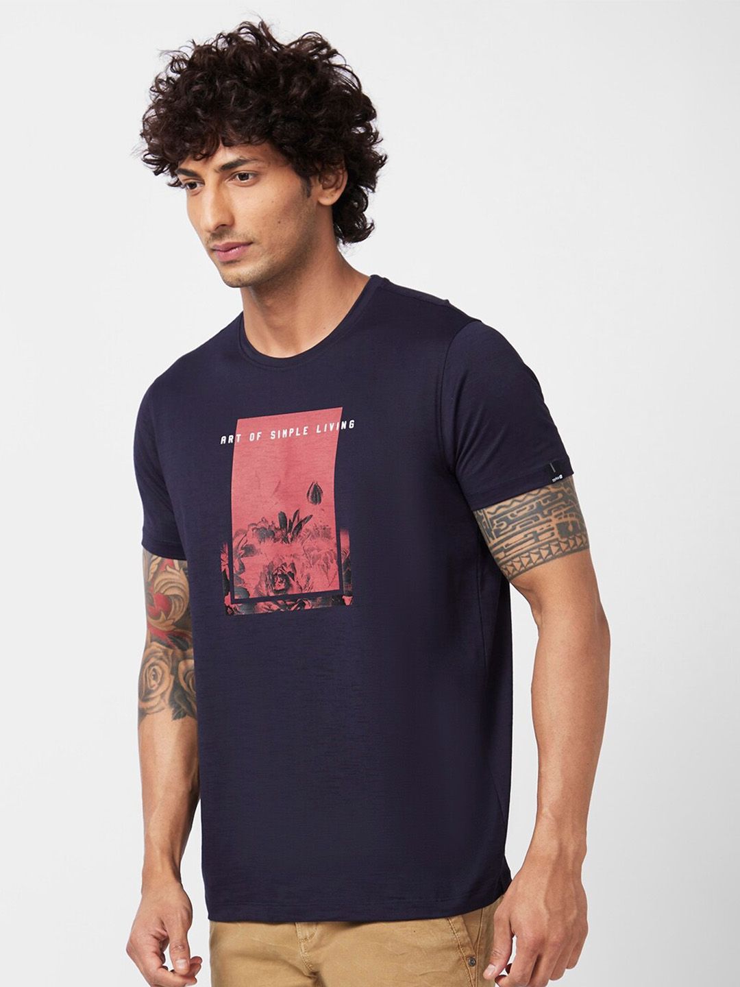 SPYKAR Graphic Printed Slim Fit Cotton T-Shirt
