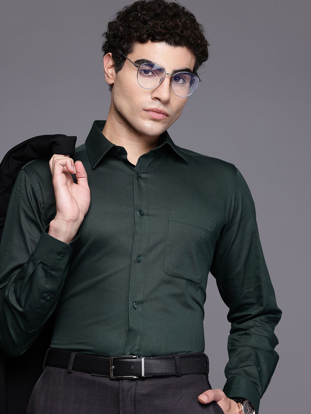 Raymond Pure Cotton Self Design Slim Fit Textured Formal Shirt