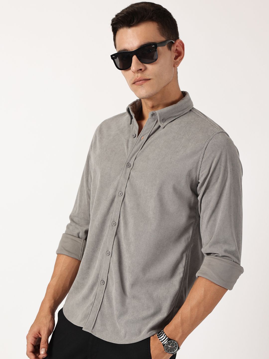 Thomas Scott Men Premium Button-Down Collar Corduroy Cotton Casual Shirt