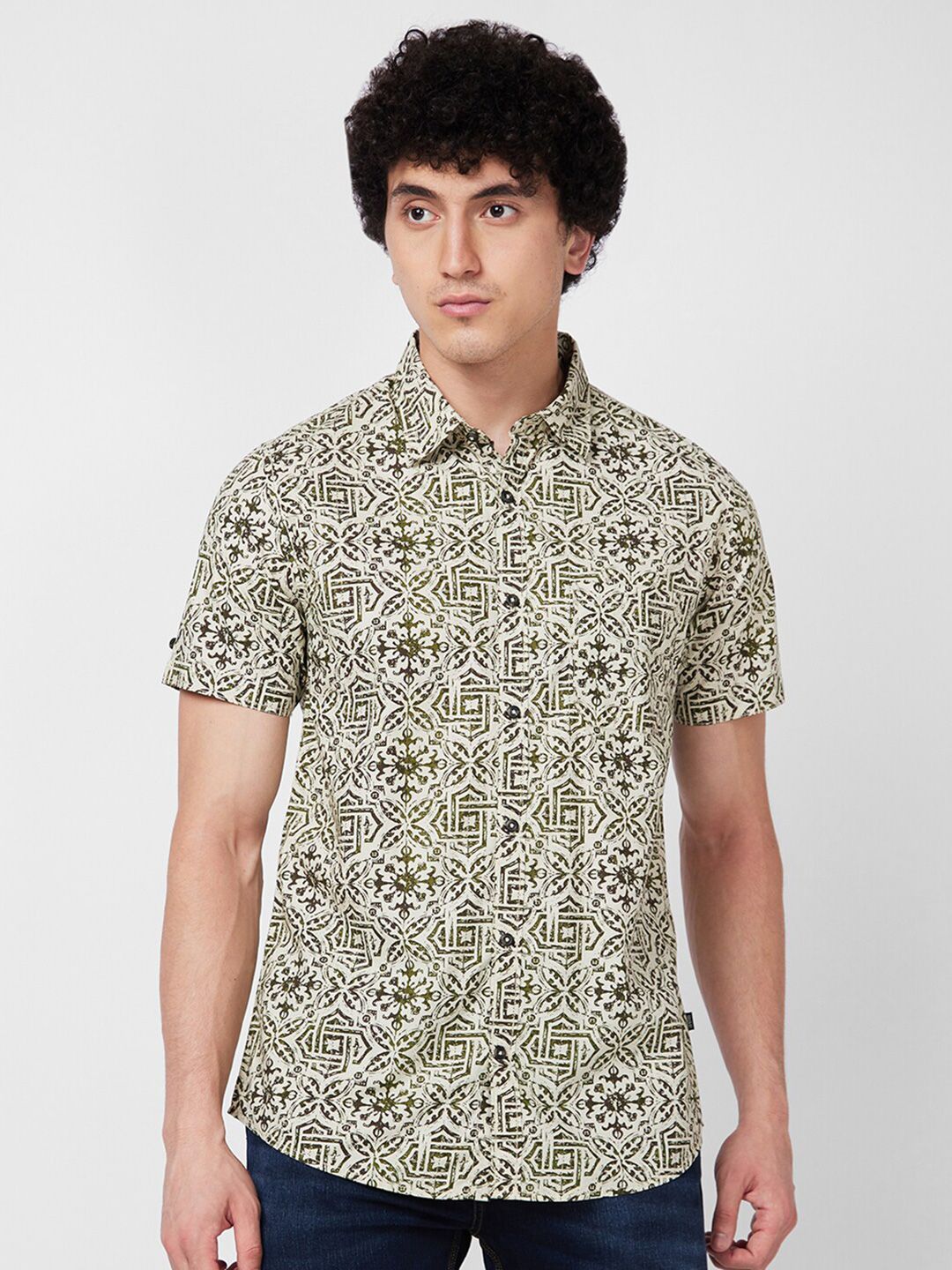 SPYKAR Printed Spread Collar Cotton Casual Shirt