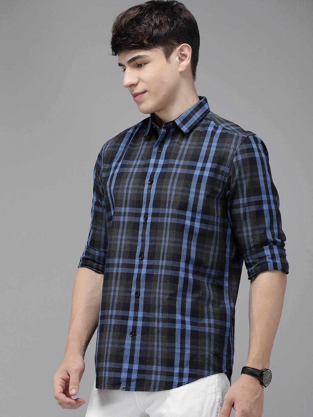 THE BEAR HOUSE Men Slim Fit Tartan Checked Casual Shirt