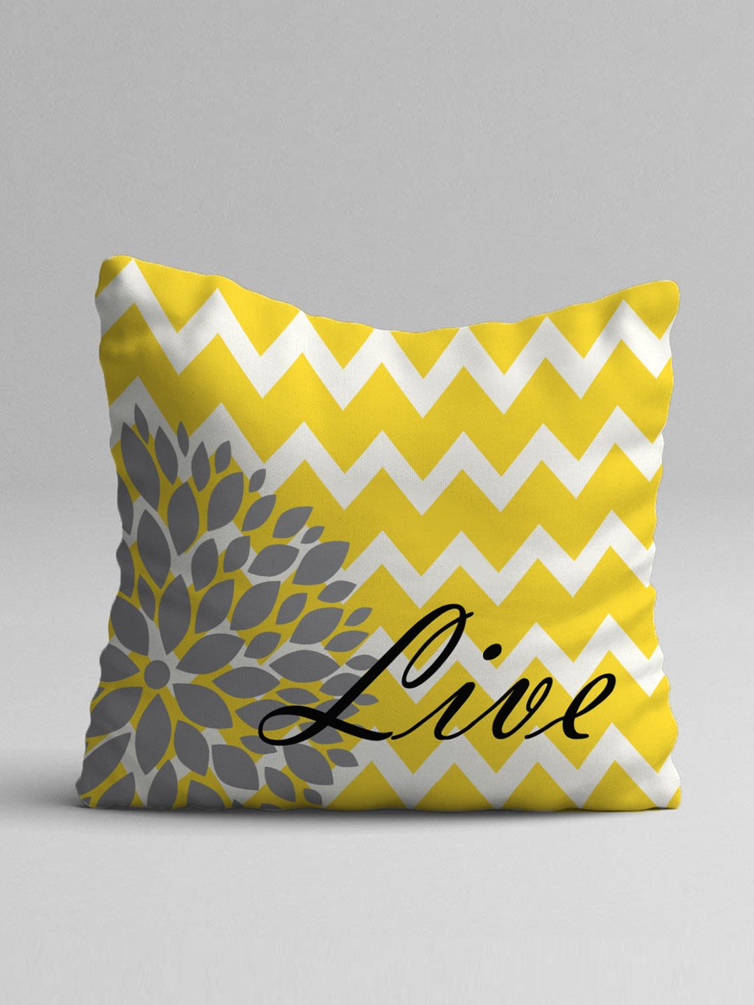 STITCHNEST Yellow & Grey Set of 5 Floral Square Cushion Covers