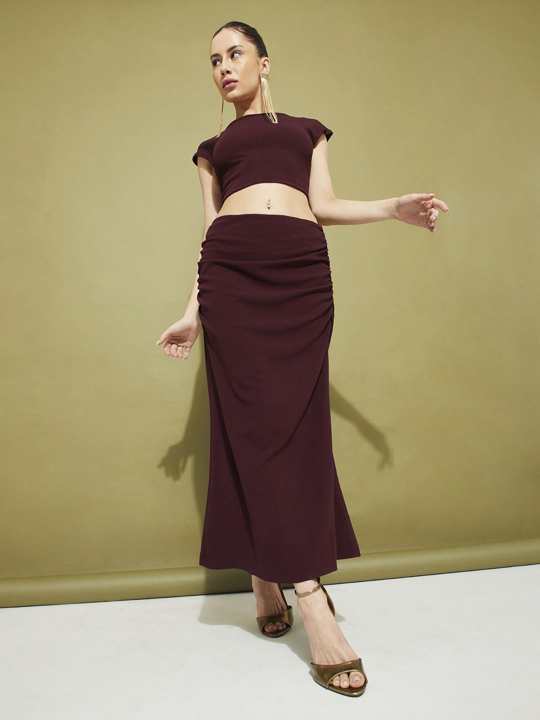 DressBerry Modern Minimalism Crop Top with Ruched Midi Skirt Co-Ord Set