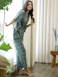 SANSKRUTIHOMES Women Olive Green & White Printed Pure Cotton Night suit