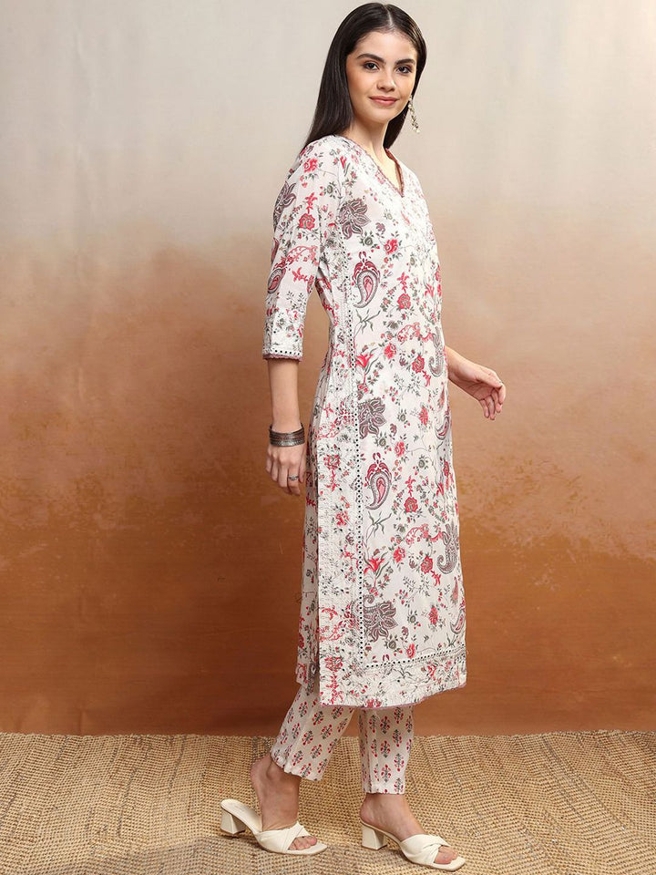 Vishudh Women Floral Printed Regular Pure Cotton Kurta with Trousers & With Dupatta