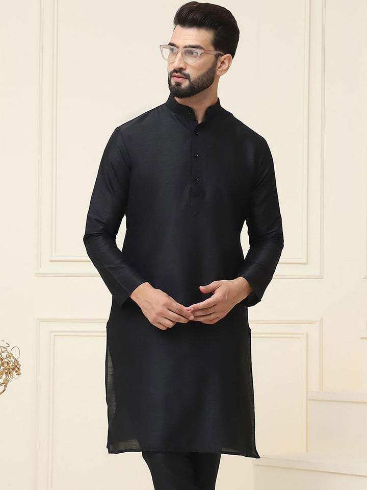 SOJANYA Lelaki Hitam Solid Kurta Lurus