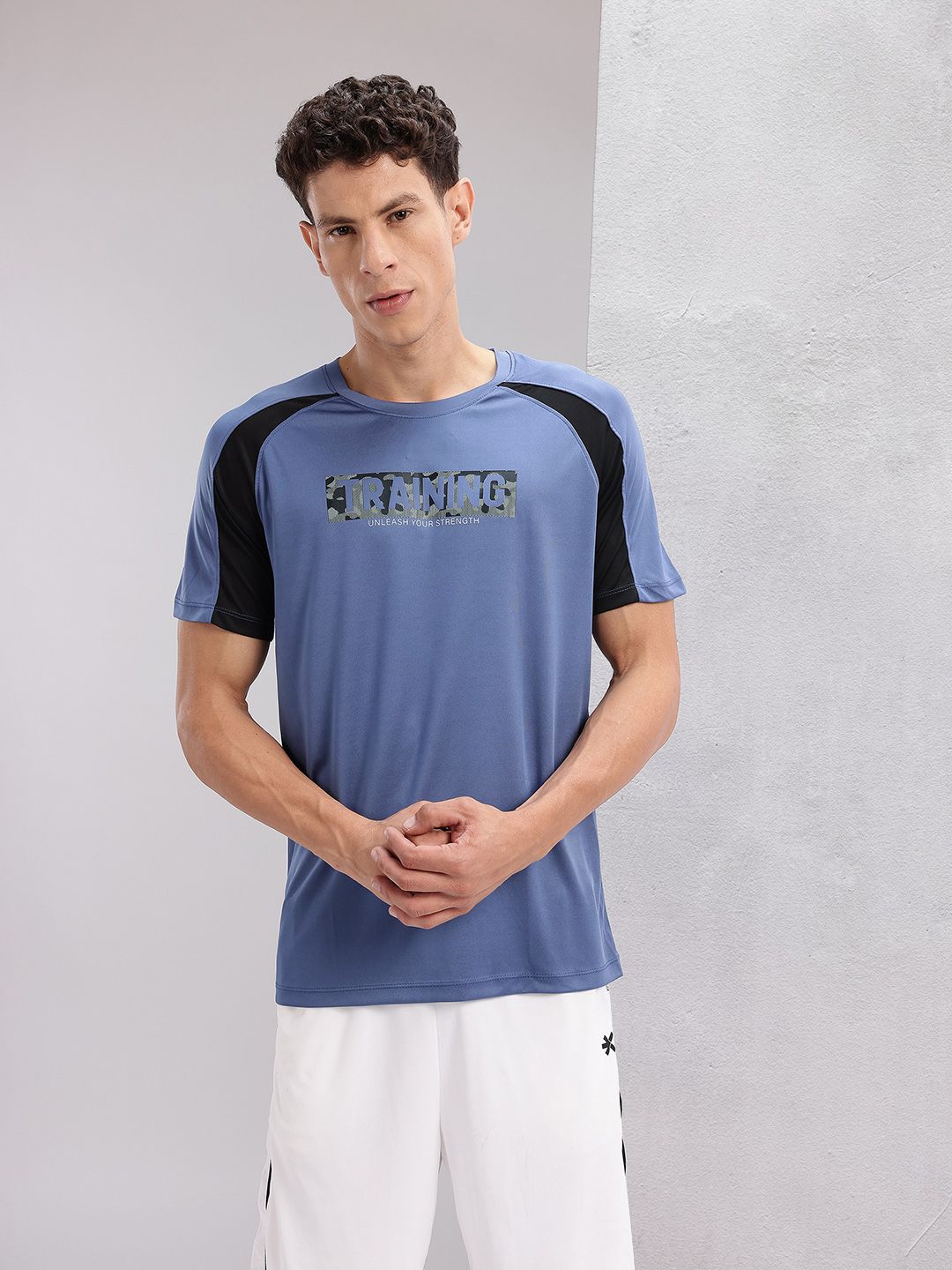 HRX by Hrithik Roshan Typography Printed Rapid-Dry Training T-shirt with Panelling Detail